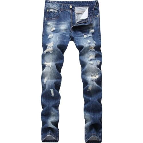 2021 New Jeans Men Straight Distressed Hip Hop Denim Pants Trousers Hole Fashion Men Stretch Jeans Pants Plus Size 38 42