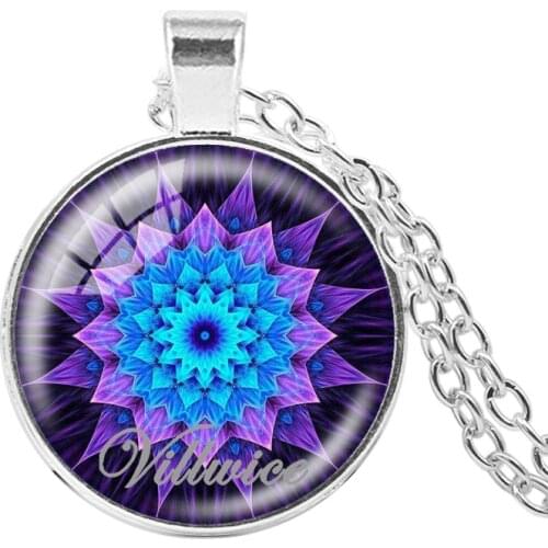 New Fashion 2018 Spiritual Amulet Mandala Necklace Om Yoga Chakra Pendant Glass Dome Sacred Geometry India Jewelry Zen Gifts