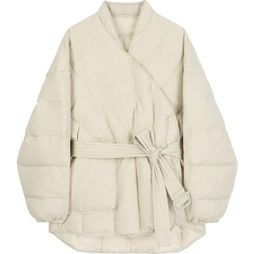 2021 New Japanese Down Jacket Womens Waist, Thin and Fashionable 90% White Duck Down Small Down Jacket, Winter Fashion Trend