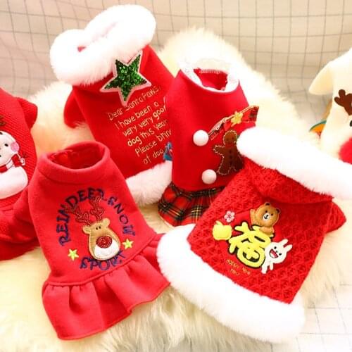 New Year Christmas Party Outfit Teddy Bear Dog Coat Sweater Temperament Pet Clothes Puppy Dog Cat Warm Autumn Winter Clothes