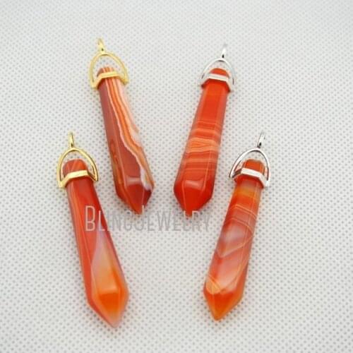 C02P02045 Orange Lace Agates Point Pendant Reiki Chakra Healing Spiritual Pendulum Pendants with Gold or Silver Bail 55mm
