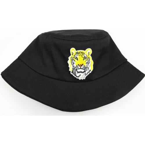 2021 Tiger Animal Embroidery Cotton Bucket Hat Fisherman Hat Outdoor Travel Sun Cap Hats for Men and Women