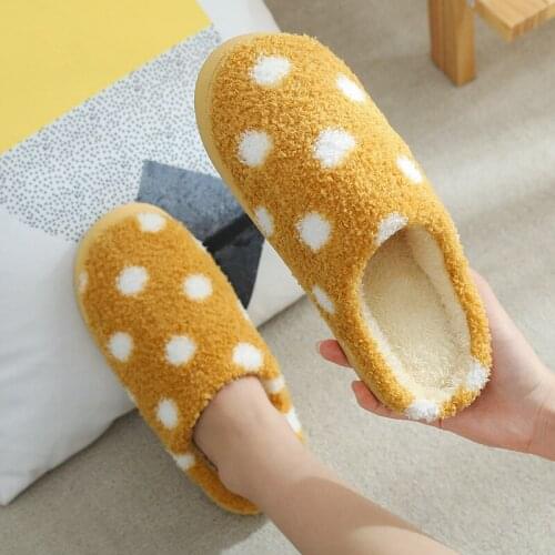 Furry Home Slippers Women Soft Warm Plush slippers Winter Cotton Indoor Pol Dot kawaii slippers Comfortable Velvet house shoes