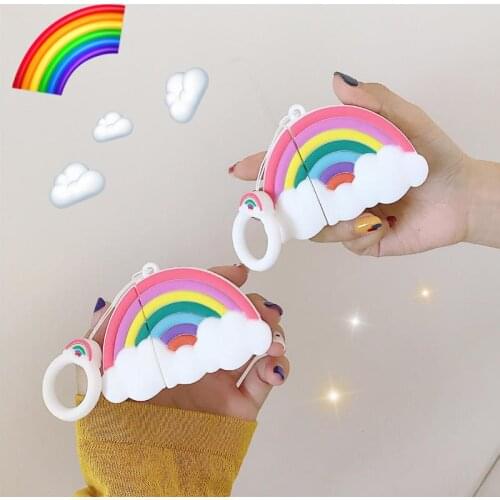 Rainbow Cloud Finger Ring Lanyard Rope Soft Silicone Case for Apple AirPods 1 2 Bluetooth Wireless Earphone Cover Box Bags