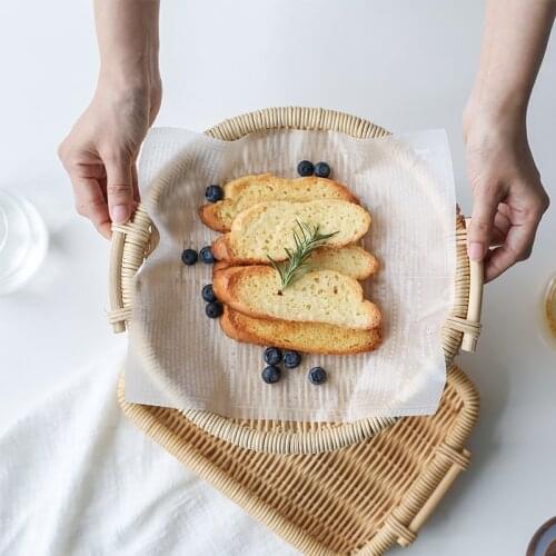 Rattan Storage Trays Dessert Organizer Serving Plate Plateau En Bois Handmade Round Decorative Trays Photography Accessories