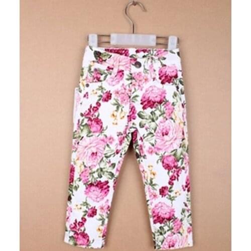 Retail Girl Pants Pretty flowers Printed Children Leggings Trousers Casual Girls Pencil Pants Kids Clothes pantalon pour fille