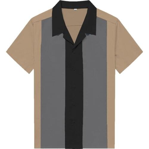 1950s Rockabilly Shirt Men Western Cowboy Tri-color Stitching Short Sleeve Shirt Streetwear Hip-hop Punk Casual Shirt Mens XXXL