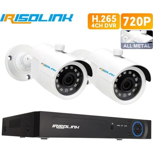 Irisolink 720P Video Surveillance System 2pcs NightVision Indoor/Outdoor CCTV Cameras 4CH H.265 1080N DVR Security Camera System