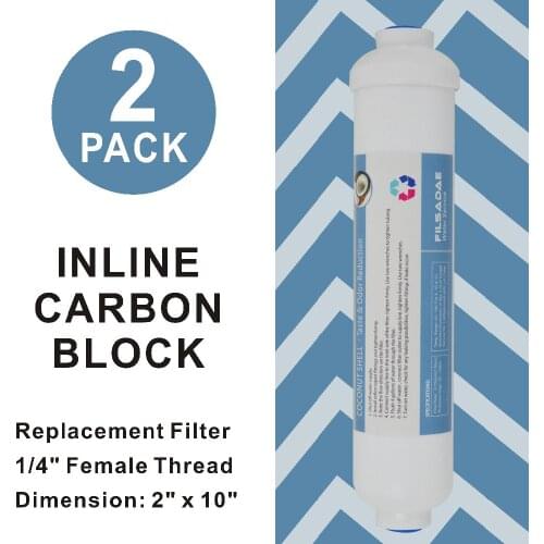 Standard 10-Inch Inline Coconut Carbon Block Water Post Filter Reverse Osmosis RO Filters 1/4" Female,2500Gal. or 1 year -2 PACK