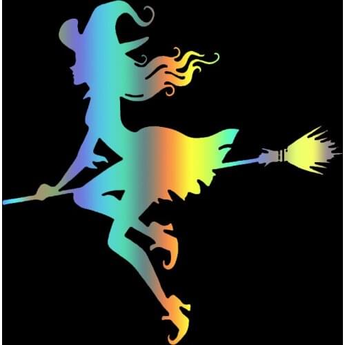 S51632# Various Sizes/Colors Car Stickers Vinyl Decal Halloween Witch Flying On Broom Motorcycle Decorative Accessories Creative