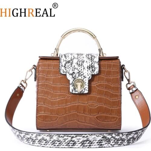 HIGHREAL Women Bag Female Shoulder Bag Handbag Women Famous Brands Genuine Leather Bag Ladies Crossbody Messenger Bags Crocodile