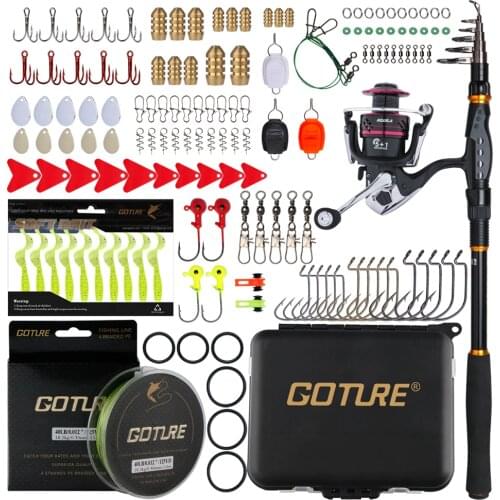 Goture Fishing Reel Rod Combo with Full Fishing Accessories Kit 2.1-3.6m Telescopic Fishing Rod with Reel Line Lure Hook Pesca