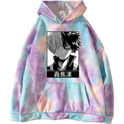 Janpanese My Hero Academia Tie-dye Hoodies Japanese Anime Shoto Todoroki Printed Mens Hoodie Streetwear Casual Sweatshirts