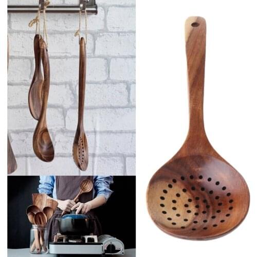 High Quality Wood Kitchen Long Handled Strainer Spoon Wooden Skimmer Utensils Cooking Tools
