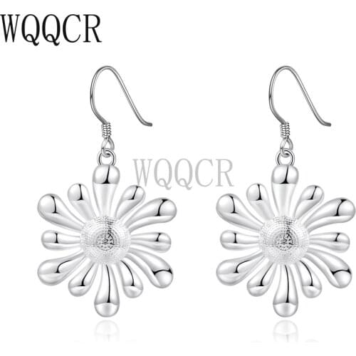 WQQCR Hot Sale 925 Silver Color Fashion Sun Flower Hollow Carving Shape Earrings Jewelry Ladies Earrings Earrings Gift