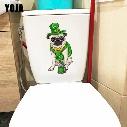 YOJA 11.2×23.3CM Green Bulldog Festival Creative Cartoon Toilet Stickers Home Childrens Bedroom Wall Decor T1-2985