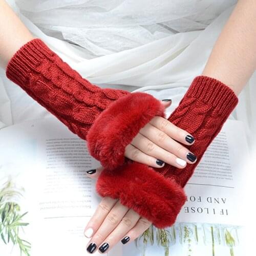 Winter Women Gloves Plush Fur Knitting Wool Warm Fingerless Mittens Fashion Lady Girl Half Finger Gloves Christmas Gift
