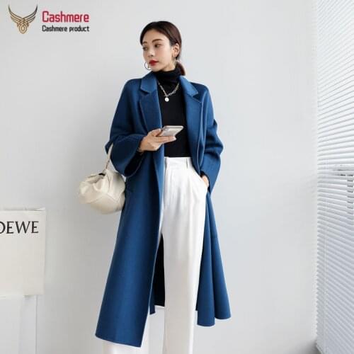 Womens coat High quality water ripple double-faced cashmere coat womens long windbreaker new wool coat women winter red coat