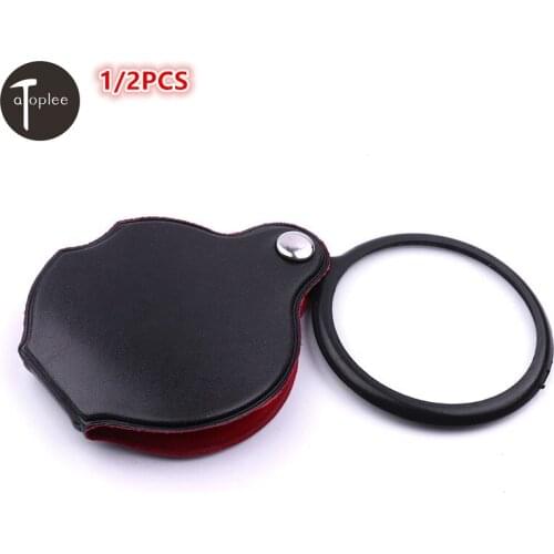 1/2PCS Mini 5X 2" Super Thin Folding Magnifier Magnifying Glass Padded Pouch 2" Polished Glass Lens For Reading Tools