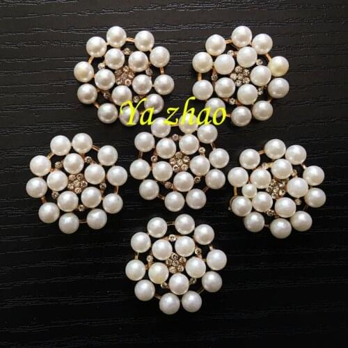 1inch Alloy Metal Rhinestone Pearl Button Clear Wedding Buttons 40pcs/lot