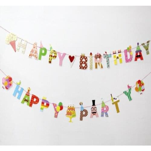 1set paper coloured flags Festival Party bunting Cartoon letter Banner Happy Birthday Decoration 3 meters long