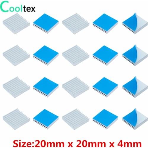 30pcs Aluminum Heatsink 20x20x4mm heat sink cooling for Electronic Chip IC MOS Raspberry pi With Thermal Conductive Tape