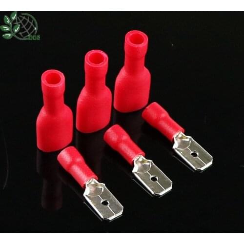 50pcs red flat FDFD+MDD Female+Male Spade Insulated Electrical Wiring Crimp Terminal Connector red