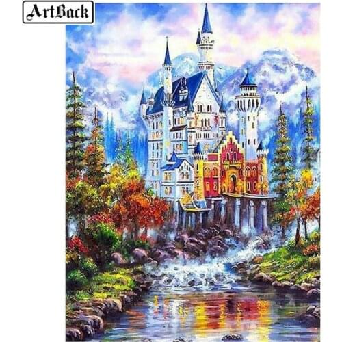 5d diy diamond painting castle landscape pattern full square diamond mosaic 3D round drill diamond embroidery rhinestone