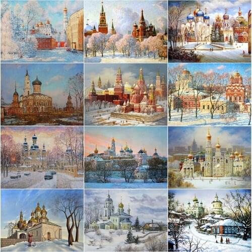 EverShine Diamond Painting Landscape Beaded Embroidery Diamond Mosaic Church Cross Stitch Kit Winter Rhinestones Art Wall Art