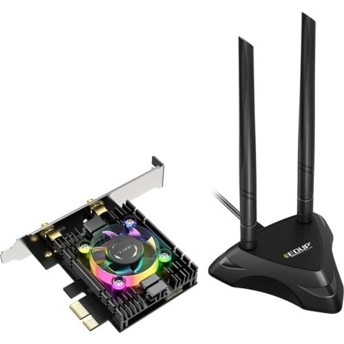 EDUP 9636FS Pro 3000Mbps Wireless Network Card WiFi 6 PCI-E Bluetooth 5.1 2.4G/5GHz 802.11AC/AX AX200 with RGB Fan,Base