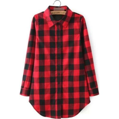 Fashion Women Long Sleeve Blouse Plaid Print Shirt Single Breasted Casual Cotton Button Shirt For Lady Girls