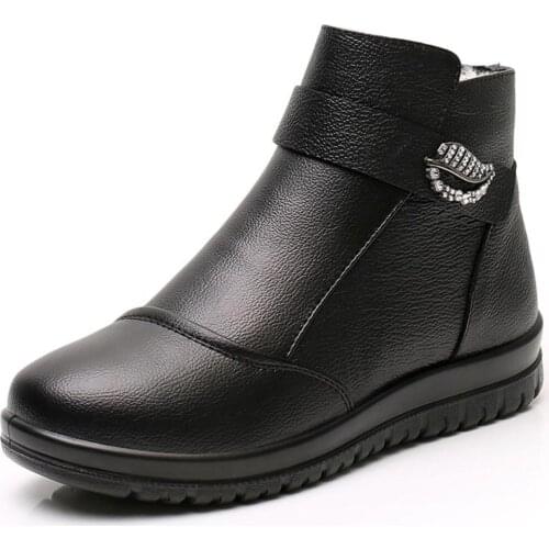 2021Genuine Leather Lambs Wool Ladies Boots Comfortable Winter Shoes Plush Ankle Booties Waterproof Zipper Old Mujer Snow Bootas