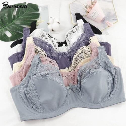 Womens Floral Lace Bras Perspective Underwire Bra Sexy Lingerie Plus Size Bralette Large Cup 36-46 D DD E DDD F