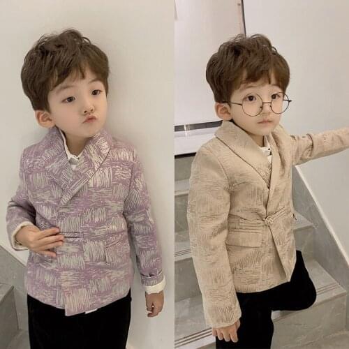 Winter New Kids Jackets 2-8 Y Baby Boys Thicken Blazer Coats Fashion Print Chinese Style Cotton Warm Jacket For Boy Child Coats