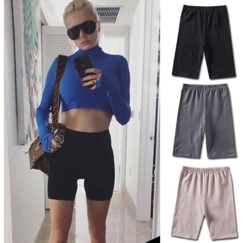 Elastic Cycling Shorts Thin Fitness High Waist Biker Shorts Summer Slim Knee-Length Bottoms Black Womens Shorts Slim Pants