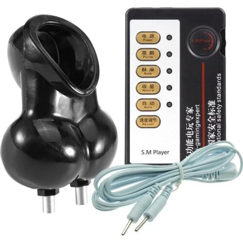 Electric Shock Scrotum Ball Bondage Vibrator Ring Penis Stretcher Man Chastity Cage Penis Cock Ball Masturbator Sex Toys for Men