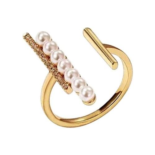 Brass With 18 K Gold Faux Pearl Zircon Rings Punk Party Designer T Show Club Cocktail Ins Rare Elegance Japan Korean Fashion