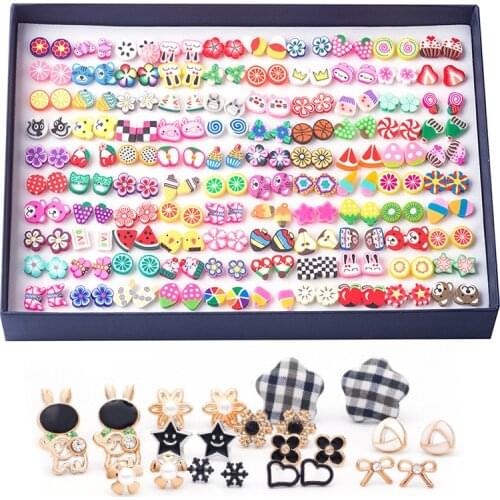 Cute Earrings for Women 100 Pairs Boxed Stud Earrings Soft Pottery Drops Earings with Crystal Pendientes Christmas Earrings Set