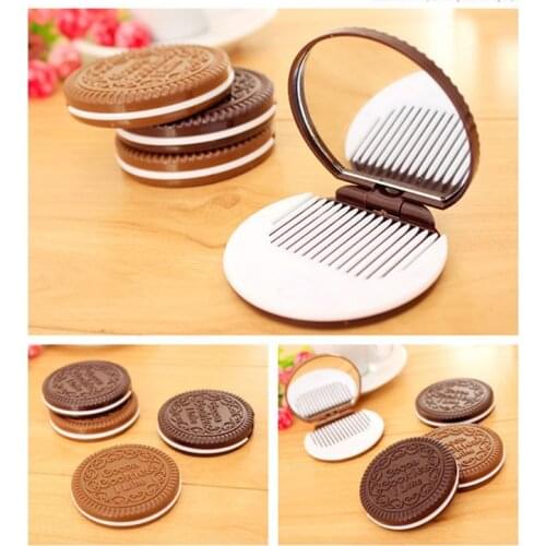 Cute Cookie Shaped Design Chocolate Mini Pocket Mirror With Comb Portable Makeup Cosmetic Folding Mirror Girls Women Use #11