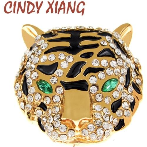 CINDY XIANG New Fashion Leopard Tiger Head Brooches For Men Vivid Mini Animal Head Brooch Pins Rhinestone Crystal Party Jewelry