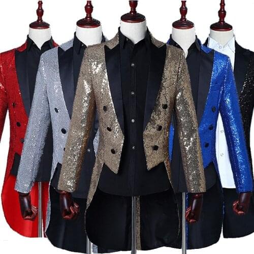 Magician Sequins Tuxedo Men Stage Performance Dress Coat Nightclub Bar Hosted The Vocal Chorus Conductor Blazer Jacket Suit Men