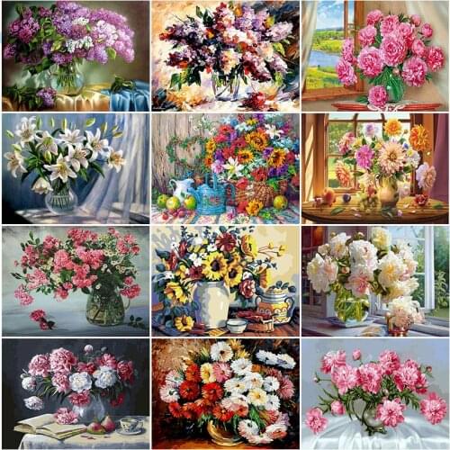 SDOYUNO 60X75cm Oil Painting by Numbers DIY Paint By Numbers Flowers Frame Cavans Painting Handpaint Home Decor Unique Gift