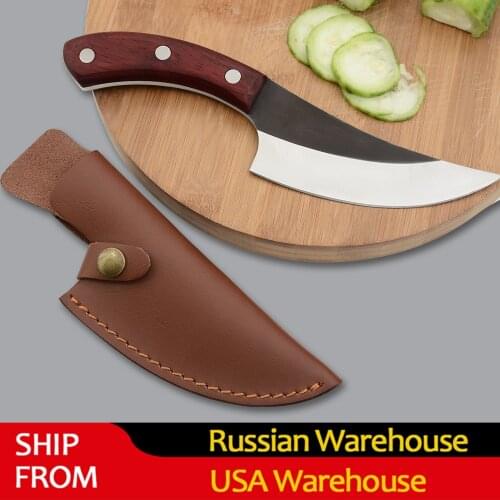 XYj Cleaver Butcher Leather Knife Set 5.5'' inch Stainless Steel Hunting Camping Serbian Chef Chopping Slicer Knives Cooking