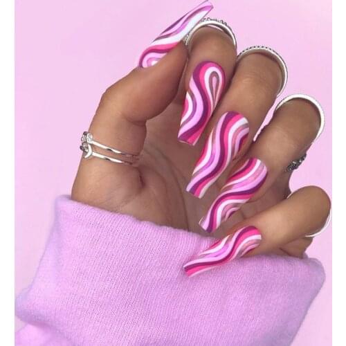 24pcs/Set Pop Art Sense Fake Nails Full cover Fake Nails Glue DIY Manicure Nail Art Tools