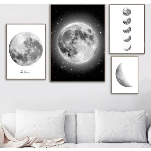 Black White Earth Starry Sky Scandinavia Wall Art Canvas Painting Nordic Posters And Prints Wall Pictures For Living Room Decor