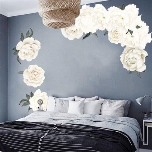 White Peony Beautiful Flowers Wall Stickers for Living Room Wall Decal Baby Nursery Murals Wall Decor Poster Murals