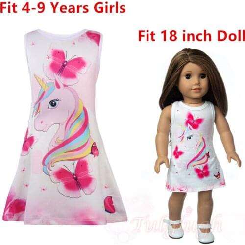Doll and Girl Matching Nightgown Unicorn Outfit Pajamas Night Dress for Girls and 18" American Dolls Clothes