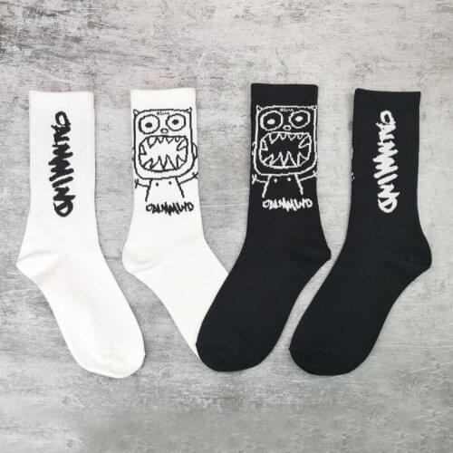 Unisex New Ins Fashion Harajuku Hip Hop Socks Funny Women Men Happy Skateboard Socks Streetwear Black White Meias Skarpetki Soks