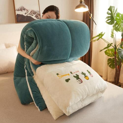 New Winter Super Warm Cashmere Comforter Thick Flannel and Lamb Double-faced Velvet Wool Blankets Quilts Plush Duvet for Bed