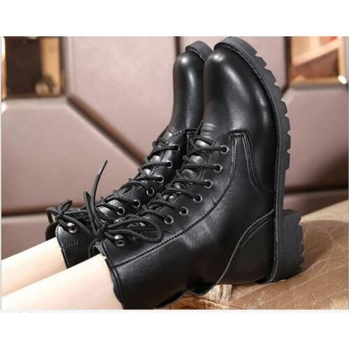 New Women Boots Winter Fashion Style Classic Women Motorcycle Black Boots Punk Bandage Autumn Waterproof Shoes Large size